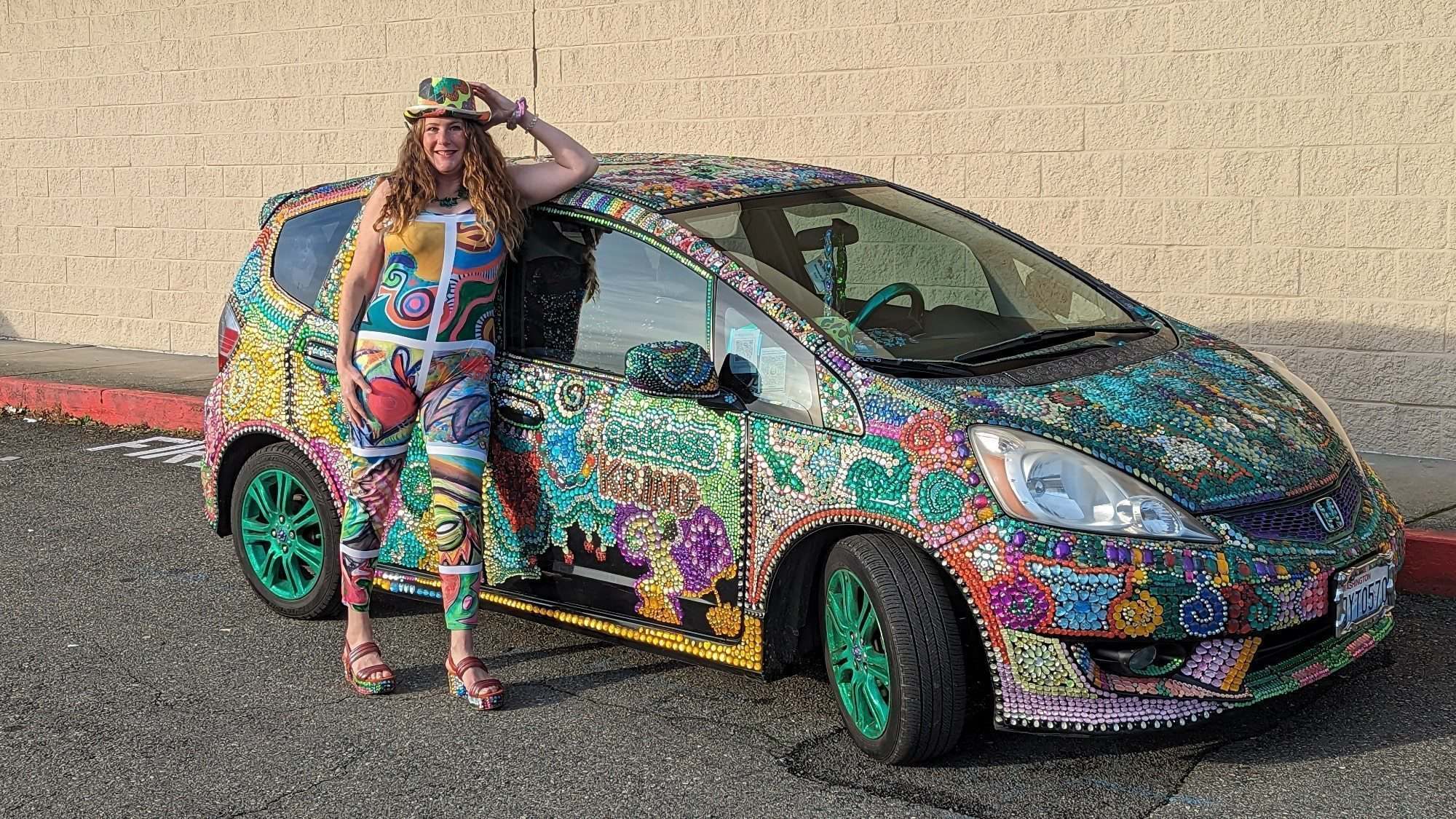 A bedazzled 2010 Honda with thousands of rhinestones.