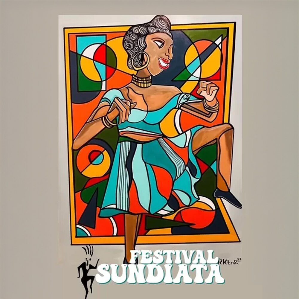 Colorful illustration of a smiling dancer in an expressive pose with geometric shapes in the background and "Festival Sundiata" at the bottom. A Must List highlight for 08-21-2025.
