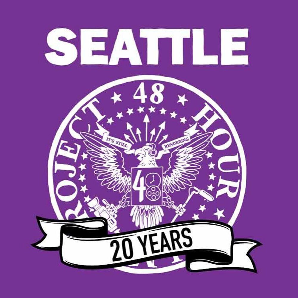 Purple graphic with "Seattle" and "Project 48 Hour" above an eagle emblem, celebrating 20 Years. Must List: Mark your calendar for 07-17-2025.